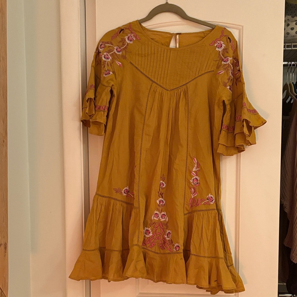 Free People Embroidered Mustard Yellow Dress